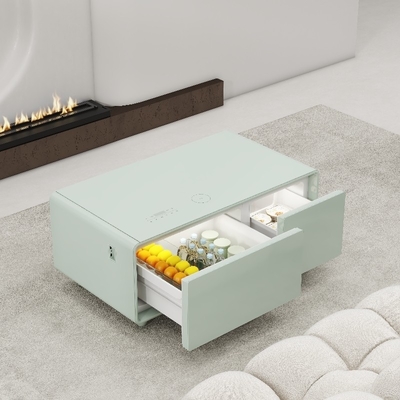 Chique gehard glas koffie tafel met ingebouwde koelkast en draadloos opladen