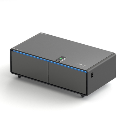 Zwarte moderne multifunctionele LED-koffietafel met 135L koelkast en telefoonoplader