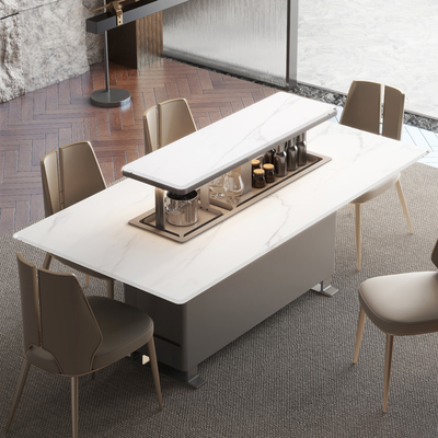 Moderne marmeren bovenkonsole met basis van roestvrij staal Eettafel voor eetkamermeubelen