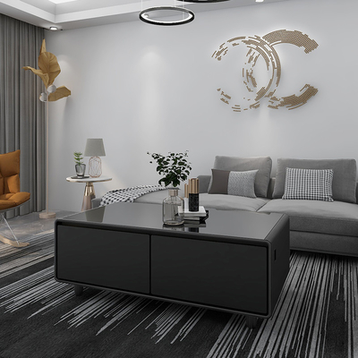 Roestvrij staal glas houten Smart Coffee Table met audio-speler en USB-oplaadpoort