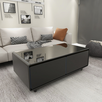 Roestvrij staal glas houten Smart Coffee Table met audio-speler en USB-oplaadpoort