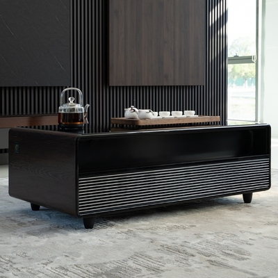 Moderne metalen koffietafel met instelbare hoogte met slim aanraakscherm en ingebouwde koelkast