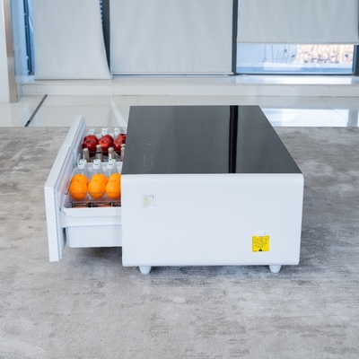 Gehard glas slimme koffietafel met ijzeren frame draadloos opladen en koelkastladen