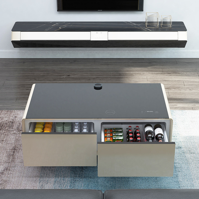 Slimme koffietafel en kleine koelkast combinatie voor moderne woonkamer roestvrij staal