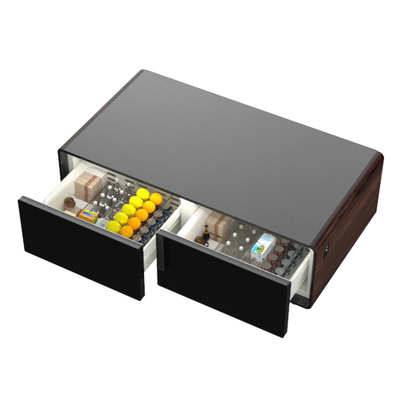 Draadloos opladen Tempered Glass Table met dubbele koelkast laden LED licht 220V 60W