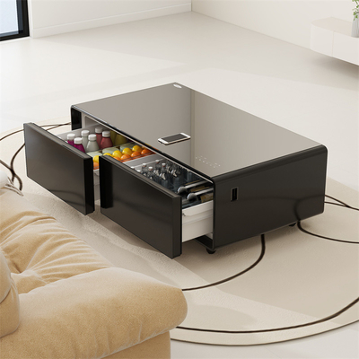 Ingebouwde koelkast luidsprekers koelkast tafel met stopcontact LED licht metaal glas Modern