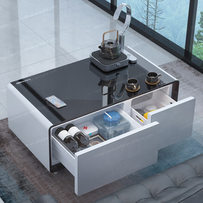 Multifunctionele slimme koffietafel met draadloos opladen en compressor koelkast