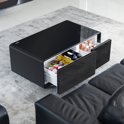 Multifunctionele slimme koffietafel met draadloos opladen en compressor koelkast