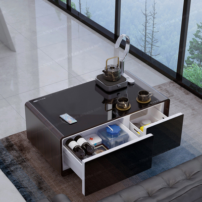Multifunctionele slimme koffietafel met draadloos opladen en compressor koelkast