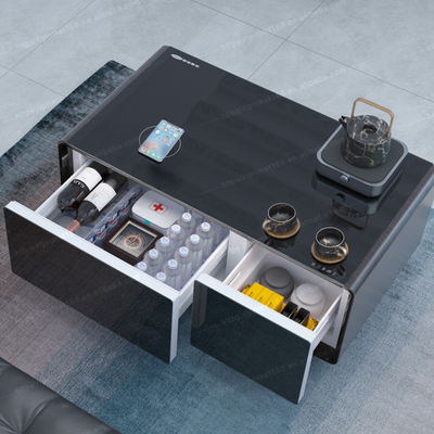 Multifunctionele slimme koffietafel met draadloos opladen en compressor koelkast