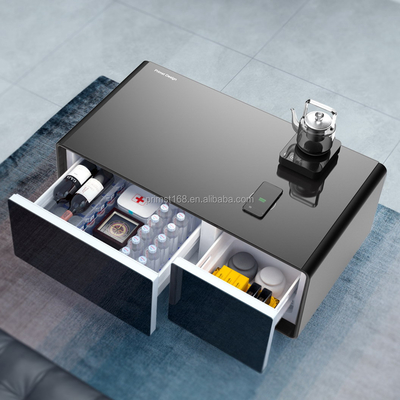 Moderne koffietafel met LED bedieningspaneel draadloos opladen en ingebouwde koelkast