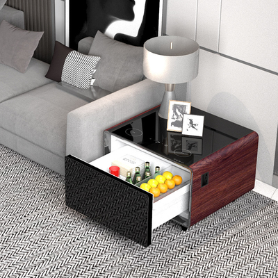 Moderne mini zijtafel met draadloos opladen koelkastladen