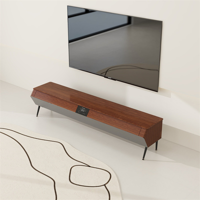 Slimme meubels Houten tv-stand met LED-atmosfeer licht en solide houten zijschel