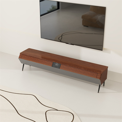Slimme meubels Houten tv-stand met LED-atmosfeer licht en solide houten zijschel