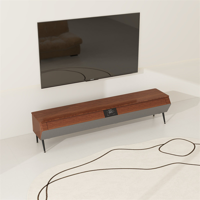 Slimme meubels Houten tv-stand met LED-atmosfeer licht en solide houten zijschel