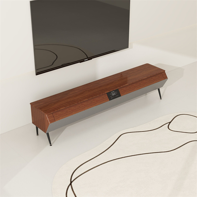 Slimme meubels Houten tv-stand met LED-atmosfeer licht en solide houten zijschel