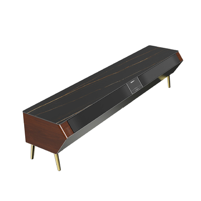 Slimme meubels Houten tv-stand met LED-atmosfeer licht en solide houten zijschel