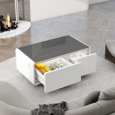 Home Meubels Slimme koffietafel met 2 koelkastladen en glasgelegeerd plastic