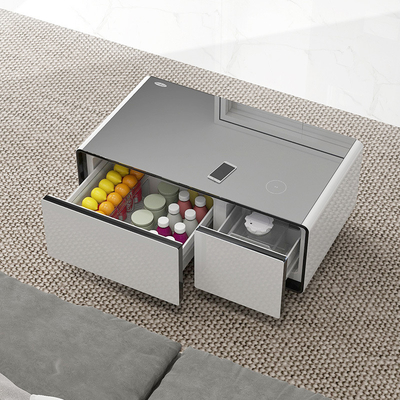 Intelligente slaapkamerkoffietafel met 2 koelkastladen en gehard glas tafel
