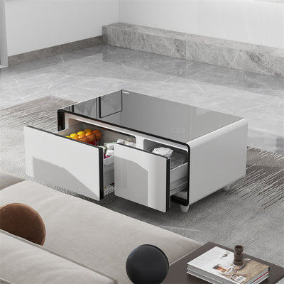 Intelligente slaapkamerkoffietafel met 2 koelkastladen en gehard glas tafel