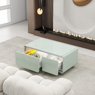 Chique gehard glas koffie tafel met ingebouwde koelkast en draadloos opladen