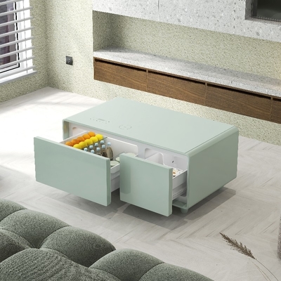 Chique gehard glas koffie tafel met ingebouwde koelkast en draadloos opladen